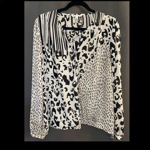 Cabi black and white cheetah print blouse